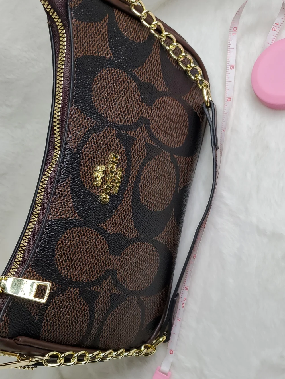 Brown Signature Canvas Shoulder Bag with Gold Chain Inspir@d Luxury Bag